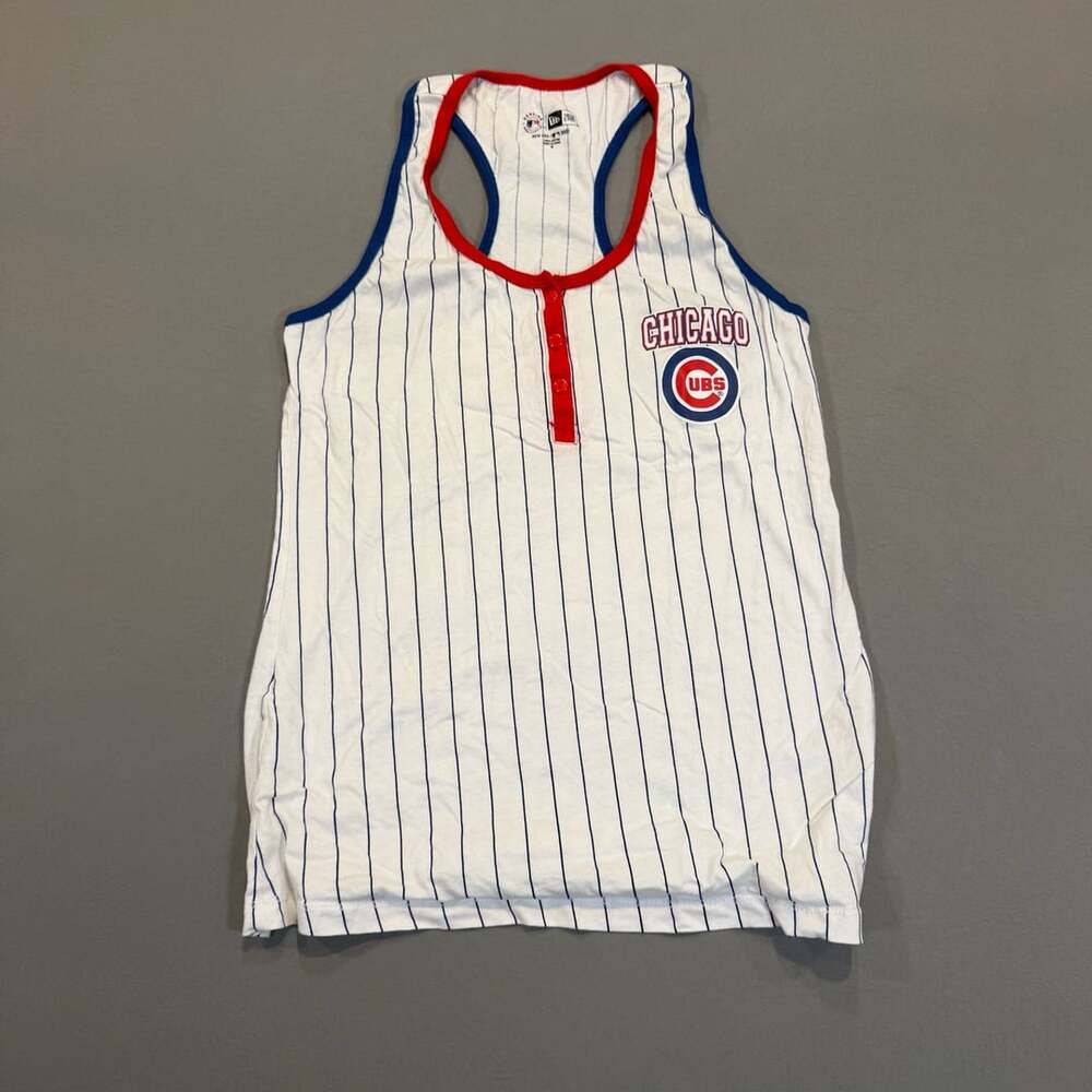 New Era Chicago Cubs Pinstripe Henley Tank Top Size M White Cotton
